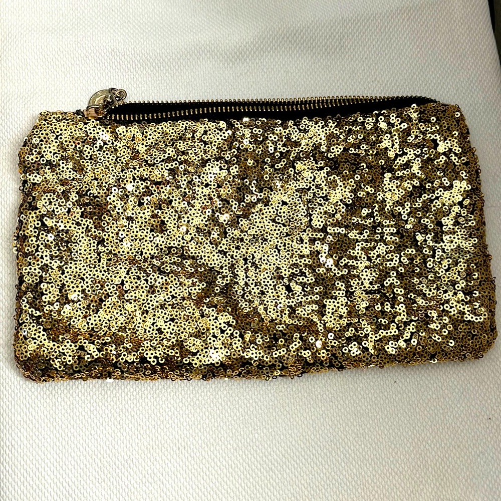 Gold sequin clutch